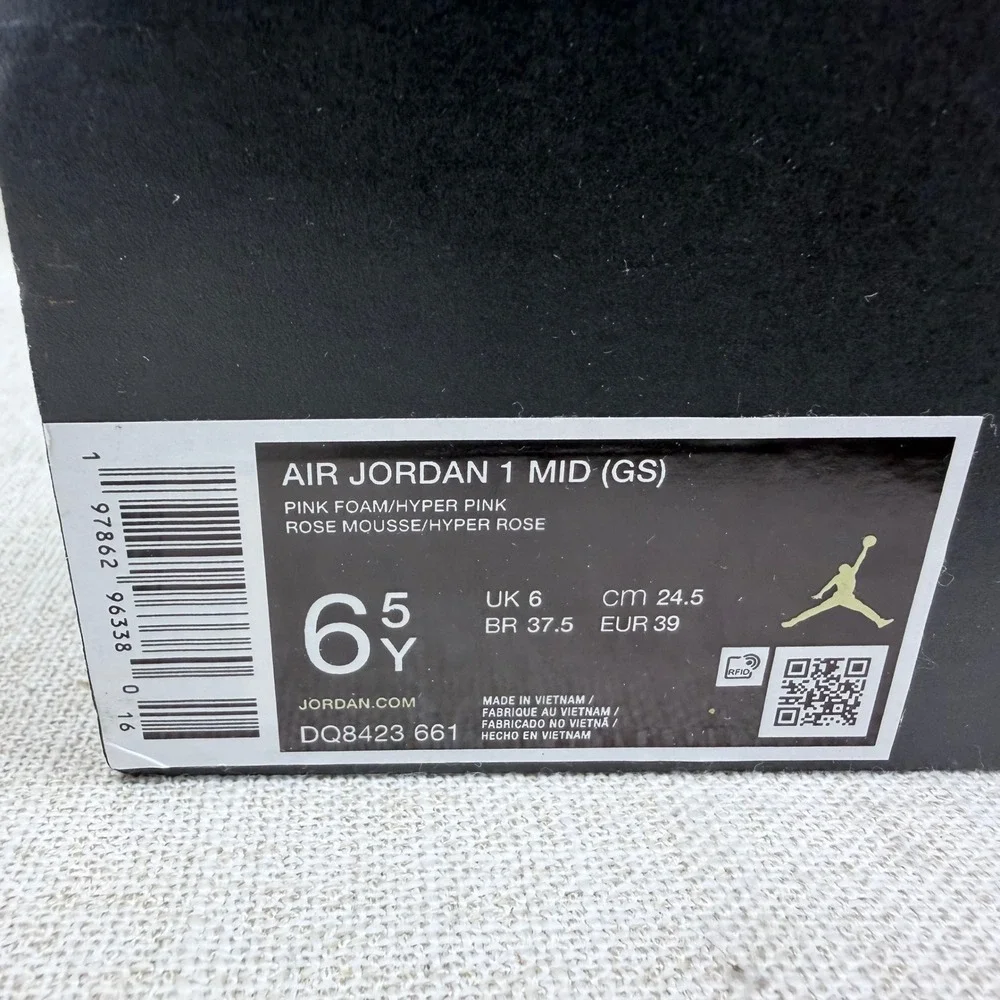 Air Jordan 1 Mid GS Pink Foam Hyper Pink DQ8423-661 Size 6.5Y New No Tags